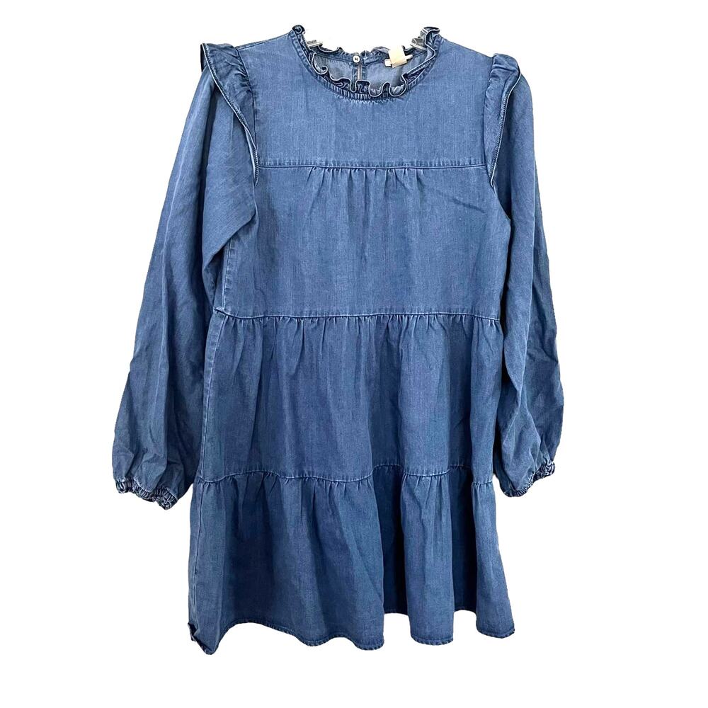 Bellerose girls chambray denim tiered dress size 14